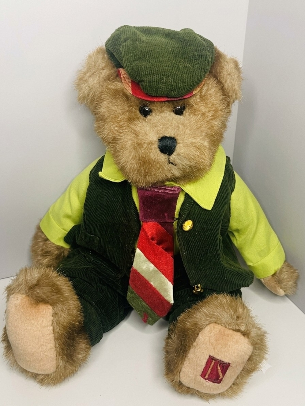 TS TERRY Vintage Skostad Plush Brown Teddy Bear in Green Corduroy Outfit EVERETT